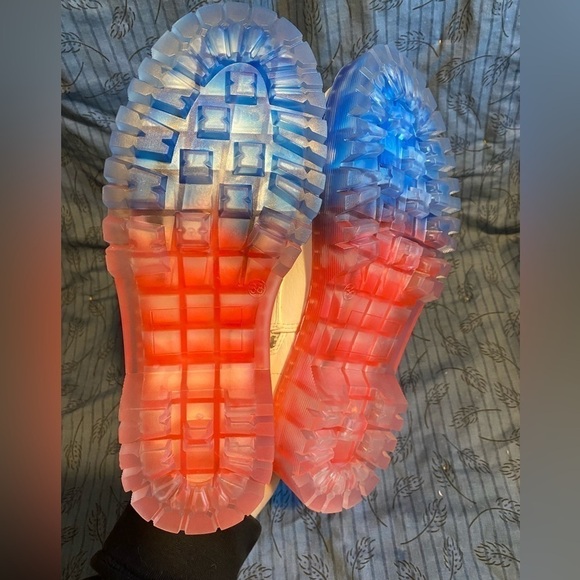 Wanted faux leather blue and red hombre soled combat boot 7 - Picture 2 of 7